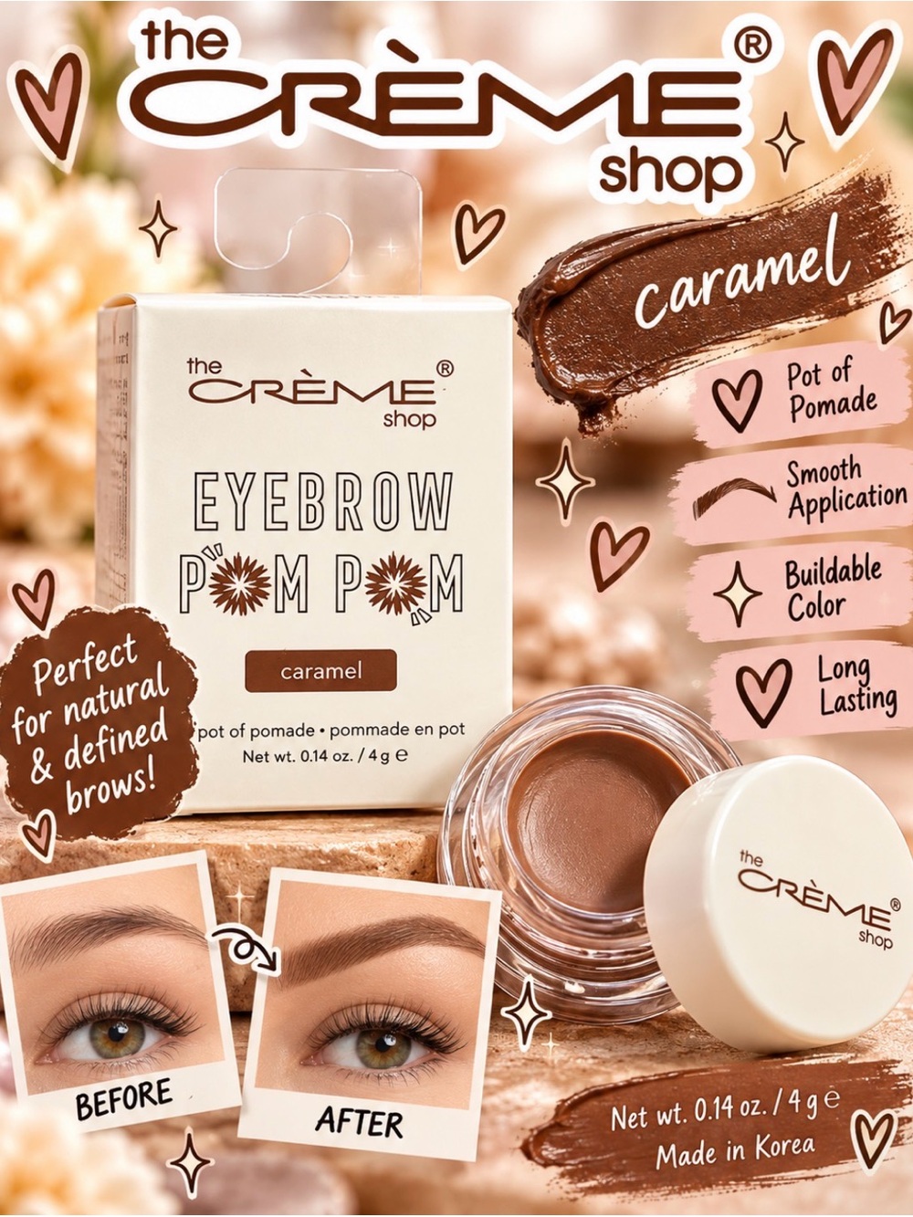 The Crème Shop Eyebrow Pom Pom Pomade — Caramel